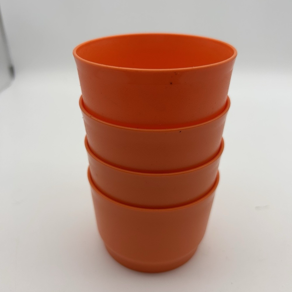 Tupperware Small Round #1229 Orange Snack Cups 4 oz, Lot of 4
